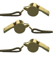 GI Style Nickel Plated Coach Whistle With Brass Finish & Lanyard - 3 Pack picture