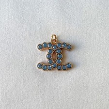 Chanel Zipper Pull Pendant, Blue Rhinestones, Gold, 22mm, Stamped picture