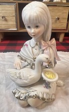 Vintage Porcelain Girl Feeding Goose Figurine Hold Accents picture