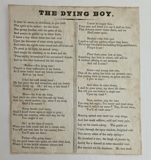 c1850 antique THE DYING BOY CHILD death mourning MEMORIAL POEM victorian picture