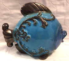 Turquoise Blue Glazed Ceramic Stylized Fish 6