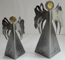 Vintage Don Drumm LASER CUT 3D METAL ANGEL SET (2) Brushed Aluminum MINT picture