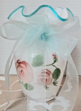 Rose Vase w/White Swirled Encased Glass, Ruffled Edge, Hand Painted - BEAUTIFUL picture