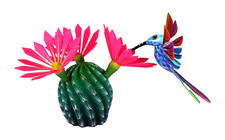 Oaxaca Wood Carving Tribus Mixes Cactus Hummingbird Mexican Folk Art Alebrije picture