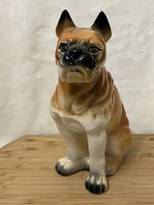 VTG Jaj’s 7” Ceramic Boxer Dog Figurine Brown Glazed Sitting Made In Japan picture