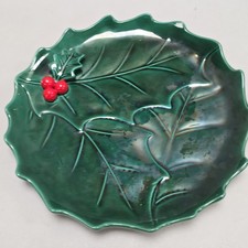 Vintage Lefton Christmas Holly Berry Green Serving 9.5