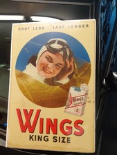 c.1940s Original Vintage Wings King Size Cigarettes Sign Litho Aviation Pilot  picture