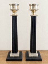 John-Richard JRA-7259 Pair 18” Black Fluted Column Silver Urn Candlesticks picture