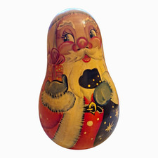 Vintage Signed Russian Wooden Santa Claus Roly Poly Chime Toy Ded Moroz picture