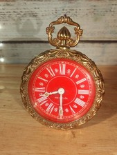 Ornate Vintage Westclox Cherish Germany Mechanical Wind Up Alarm Clock Gold Red picture