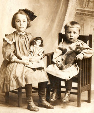 Cute Children Teddy Bear Dolly Studio RPPC Real Photo Postcard picture
