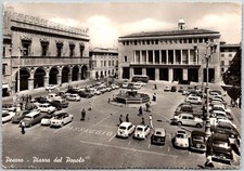 Pesaro Italy Piazza Del Popolo Cars Fountain 1963 Postmark Vintage RPPC Postcard picture
