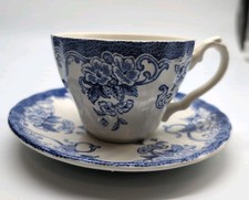 PV08850 Vintage Myott CHELSEA GARDEN Blue White Cup & Saucer - 4 sets picture