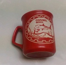 Vintage Cozumel Mexico Red Coffee Mug Shark Scuba Diving Diner Style Souvenir picture