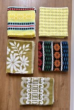 5 Vintage 70s Patterned Colourful Cotton Bath Towels Hippie Mid Century picture