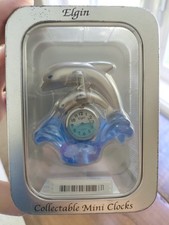 Elgin Collectable Mini Clock Double Dolphins Blue Wave Quartz NEW picture