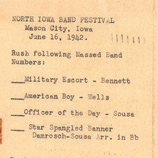 1942 Mason City IA Postcard North Iowa Band Festival Les Reed Music Reply Postal picture