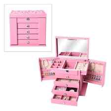 Box Pink Wooden Carved Flower Crystal 5 Tier Large Mirror Key Lock Gifts picture