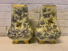 Antique Likely French Pair of Porcelain Vases w Painted Bee Insect & Floral Dec. picture