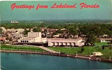 1965 Greetings From Lakeland Florida FL Civic Center Lake Mirror Postcard picture