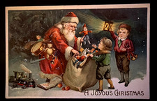 Santa Claus with Toys~Teddy Bear~Train for Children~1910~Christmas Postcard~s629 picture