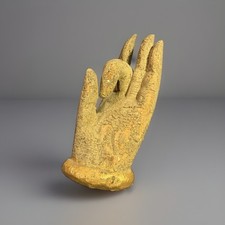 Antique Religious Folk Art Carved Painted Wooden Buddha Hand picture