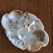 Antique Porcelain Gold Gilding Handled Nappy Trinket Dish Dresser Vanity picture