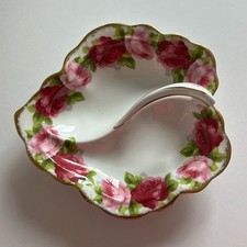 Royal Albert Old English Rose Bone China Two Part Handled Candy Nut Dish England picture