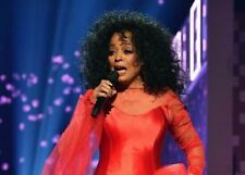 Diana Ross in red dress holding microphone singing circa 1990's 5x7 inch photo picture