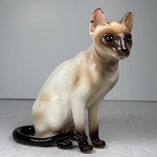 Vintage 1967 Chocolate Point Siamese Cat Porcelain Figurine Japan picture