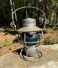 Antique Dressel Railroad Lantern – Arlington, NJ – Blue Glass Globe picture
