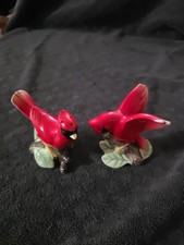 Vintage Ceramic  Cardinal Salt And Pepper Shakers With Wooden Stoppers picture