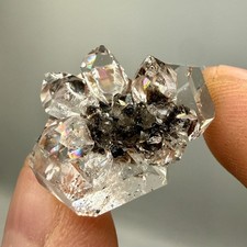 Herkimer Diamond Gem Cluster on Black Druze w/ Rainbows, Hydrocarbon Phantoms picture