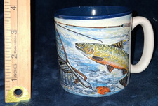 Burton & Burton Fly Fishing Trout Coffee Mug NIB Vintage Fish Angler Mug 12 oz picture