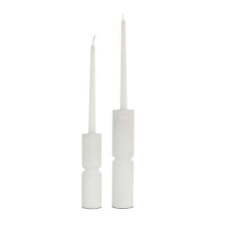 DecMode 2 Candle White Wood Minimalistic Tapered Candle Holder, Set of 2 picture