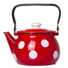 2.7-qt STPGOODS Red Polka Dot Enamel Teapot Stovetop Kettle Vintage Enamel Pot picture