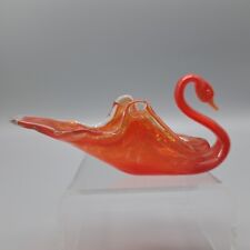 Vintage Blown Glass Swan Trinket Dish Orange Swirl 5 Inches Bird  picture