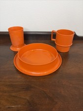 Vtg Non Tip Tupperware Kids Bowl And Cup, With Extra Mug, Orange picture