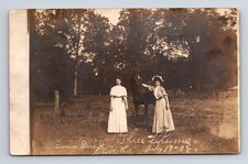 c1908 RPPC Portrait of Two Sisters & Dark Horse Anna Briek Real Photo Postcard picture