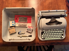 RARE Vintage Hermes 3000 Portable Typewriter Seafoam Green w Metal Case & Ribbon picture
