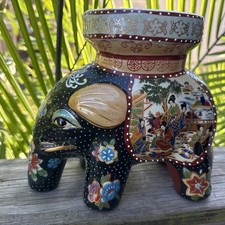 Vintage 20th Century Asian Ceramic Majolica Elephant Plant Stand/ Garden Stool picture