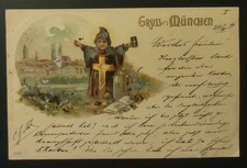 1899 Gruss Aus Munchen Illustrated Antique Postcard Munich Bavaria  picture