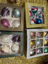 Lot of 4 Vintage Glass Christmas Ornaments Boxes MCM Noelle Hand Painted Striped picture