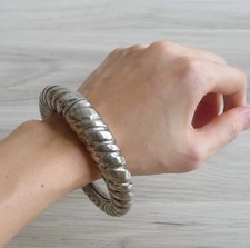 Antique & Estate 14K White Gold Over Chunky Statement Textured Cuff Bangle 7.5