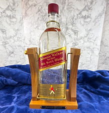 Vintage 1971 Johnnie Walker Red Label Bottle Wood Swing Cradle Stand w/ Box picture