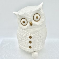 Anthropologie Bundled Up Critters Owl Candle Holder Sweater White Gold 2PC Cozy picture