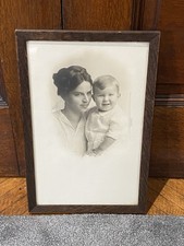 Antique 1920 Real Life Portrait Photograph Woman Mother & Child Framed 10x16 picture