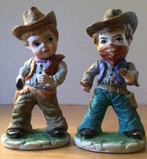 Two Vintage Rare Frankel Child Like Cowboy Figurines/Statues Ceramic/Porcelain picture