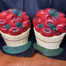 2 Vintage Cast Iron Apple Basket Doorstops Bookends Pair Rustic Farmhouse Decor⁠ picture