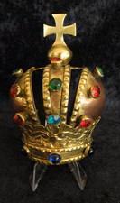 18TH C SANTOS MARIAN VIRGIN CROWN FIRE GILT COPPER PASTE STONES HANDMADE ANTIQUE picture